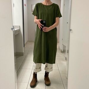 Eileen Fisher olive cocoon midi dress